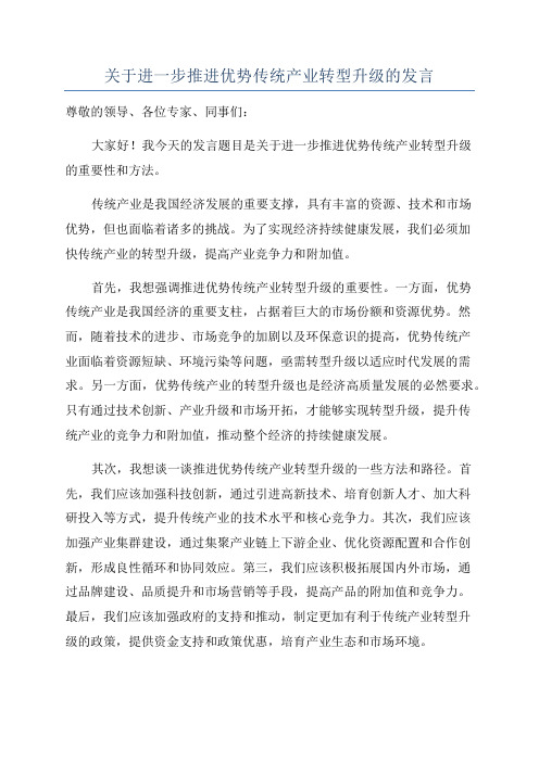 关于进一步推进优势传统产业转型升级的发言