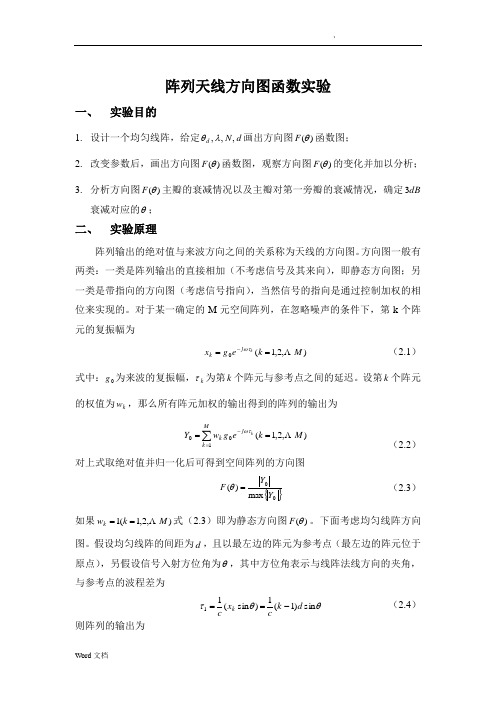 阵列天线方向图函数实验