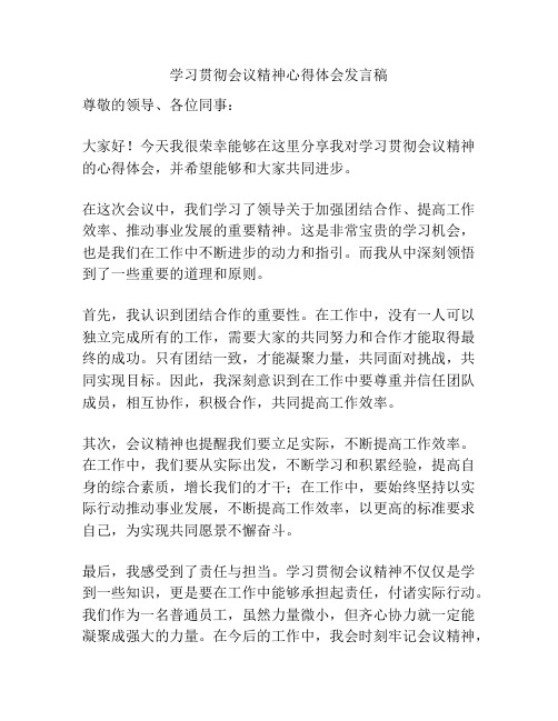 学习贯彻会议精神心得体会发言稿