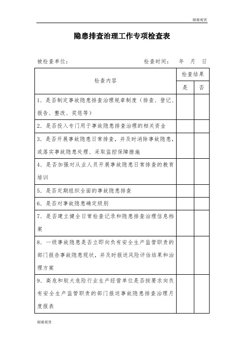 隐患排查治理工作专项检查表.doc