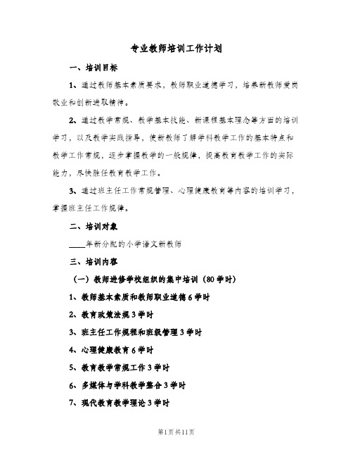 专业教师培训工作计划(5篇)