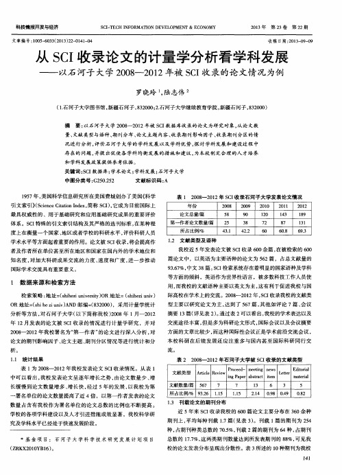 从SCI收录论文的计量学分析看学科发展——以石河子大学2008—2012年被SCI收录的论文情况为例