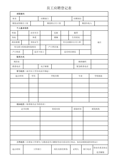 员工应聘登记表