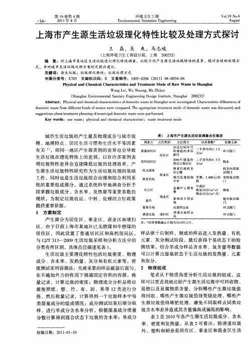 上海市产生源生活垃圾理化特性比较及处理方式探讨