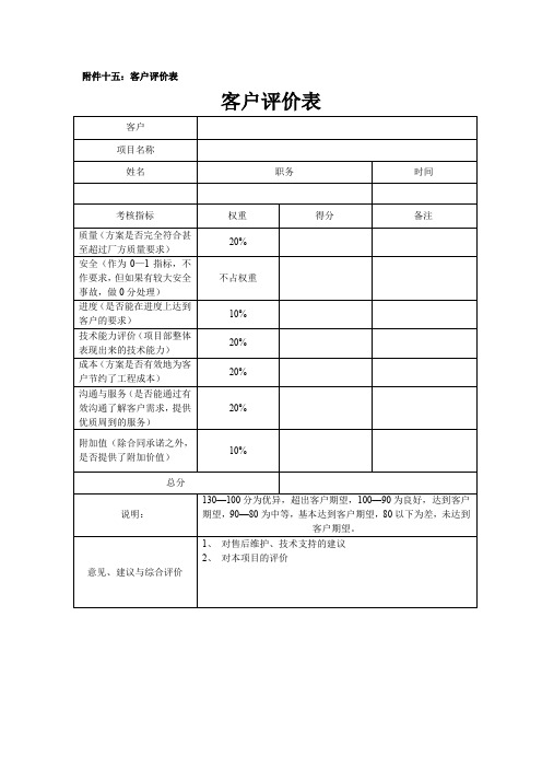 客户评价表