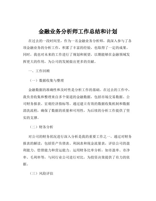 金融业务分析师工作总结和计划