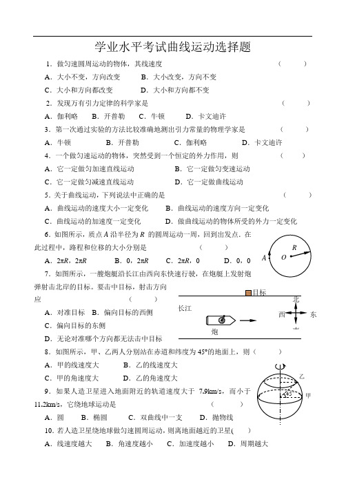 学业水平考试曲线运动选择题