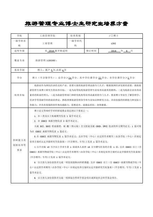 中南财经政法大学研究生培养方案-博士-旅游管理