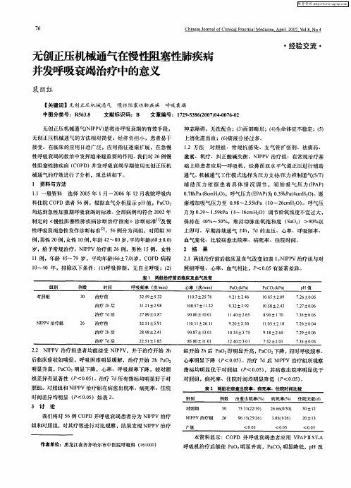 无创正压机械通气在慢性阻塞性肺疾病并发呼吸衰竭治疗中的意义