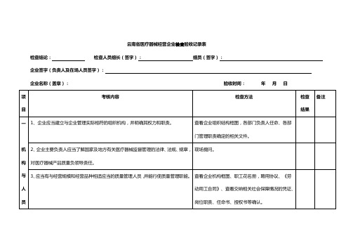 云南省医疗器械经营企业检查验收记录表