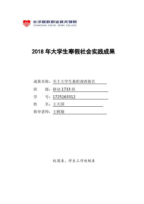 2018年大学生寒假社会实践成果