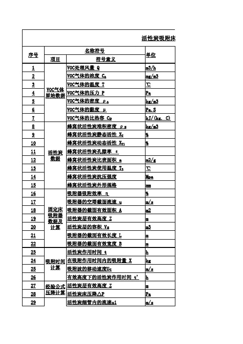 活性炭吸附设计计算表