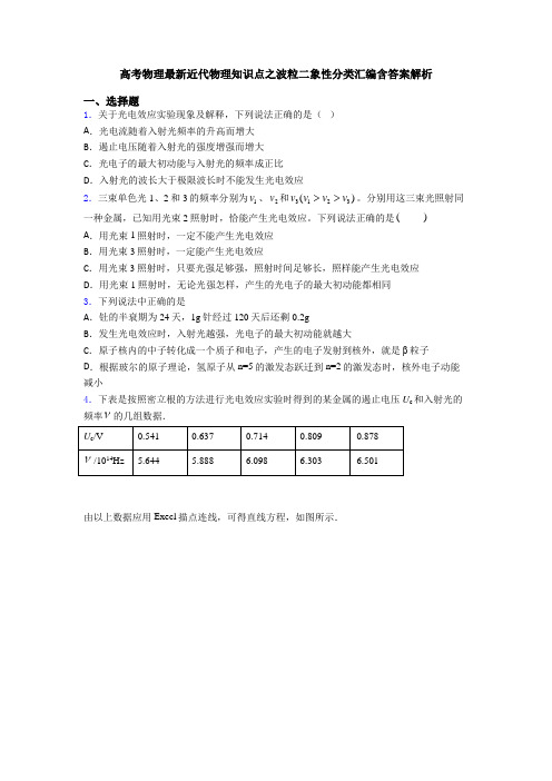 高考物理最新近代物理知识点之波粒二象性分类汇编含答案解析