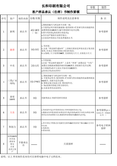 承认书制作说明一