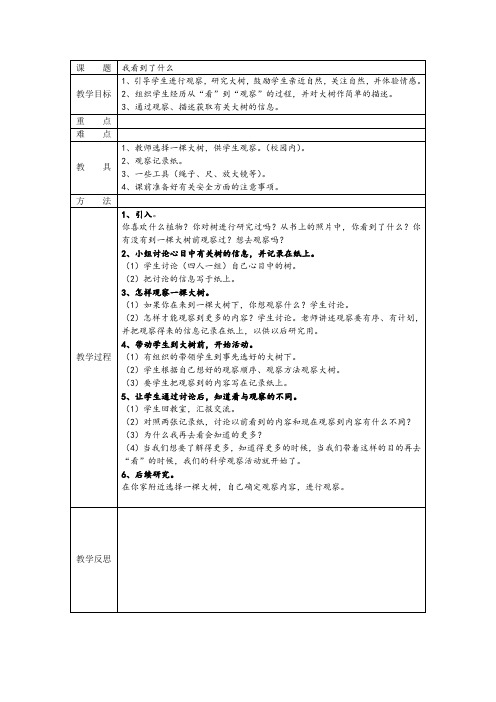 教科版科学三年级上册《我看到了什么》表格式教案