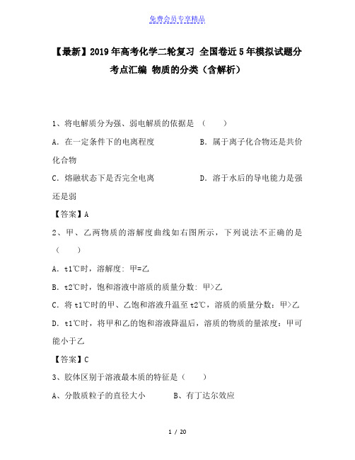 精品高考化学二轮复习 全国卷近5年模拟试题分考点汇编 物质的分类(含解析)