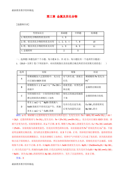 2020版高考化学一轮总复习第三章金属及其化合物章末检测