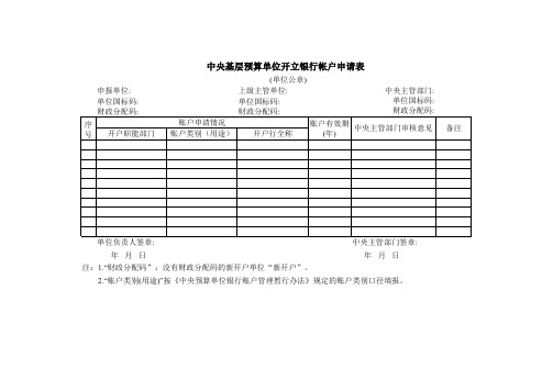 【Excel表格】中央基层预算单位开立银行帐户申请表(范本)