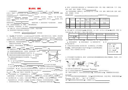 九年级化学下册 第九单元 溶液导学案(无答案) 新人教版