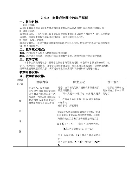 人教版高中数学必修4《2.4.2向量在物理中的应用举例》教学设计