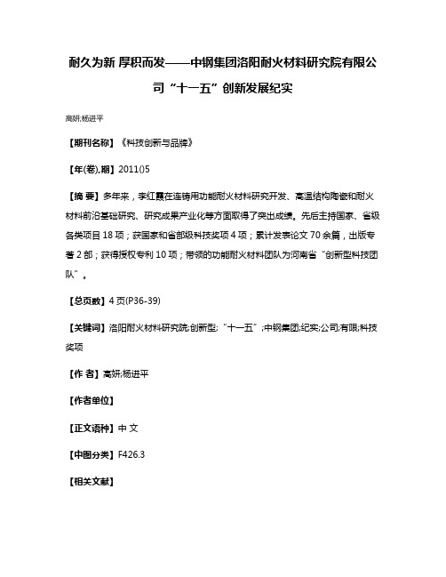 耐久为新 厚积而发——中钢集团洛阳耐火材料研究院有限公司“十一五”创新发展纪实