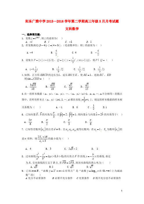 广东省阳江市阳东广雅中学高三数学5月月考试题 文