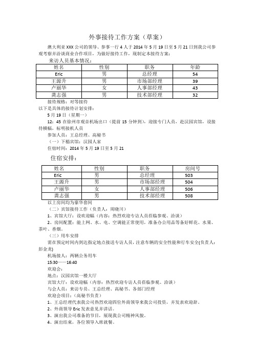 外事接待工作安排