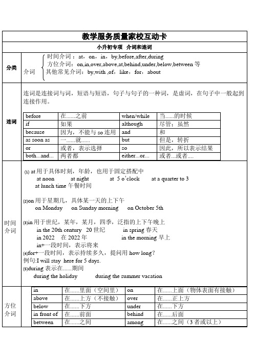 小升初英语专项复习-介词(素材)-六年级下册英语通用版