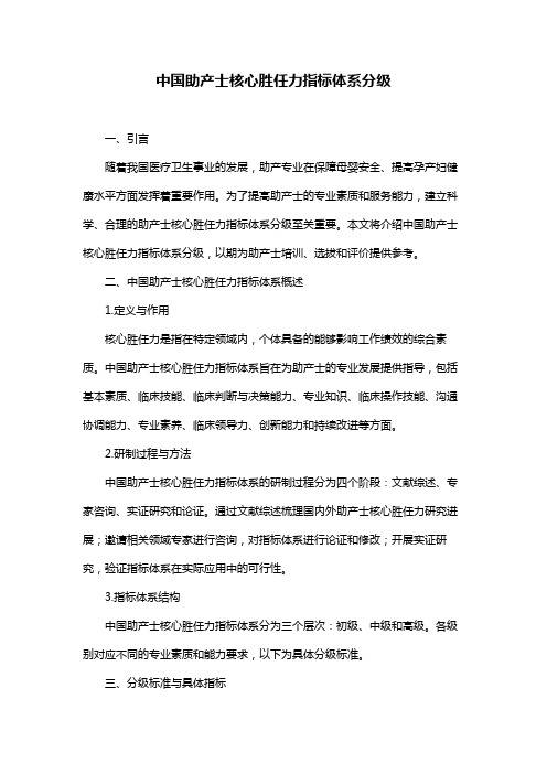 中国助产士核心胜任力指标体系分级