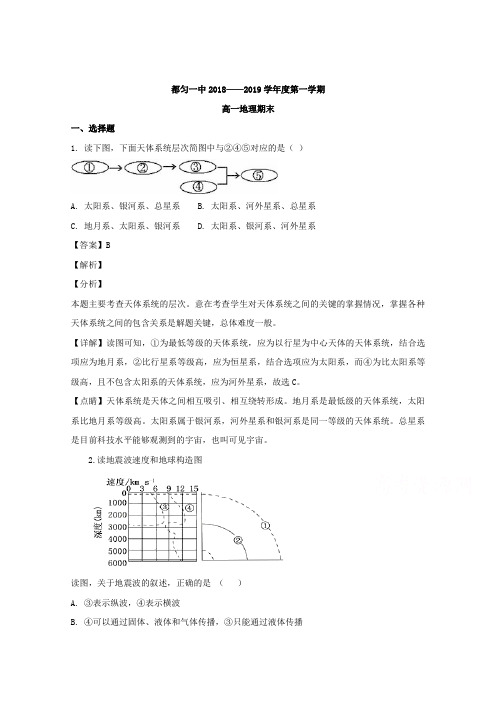 贵州省都匀第一中学2018-2019学年高一上学期期末考试地理试题