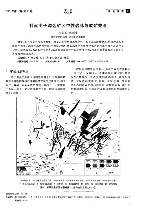 甘肃枣子沟金矿区中性岩脉与成矿关系