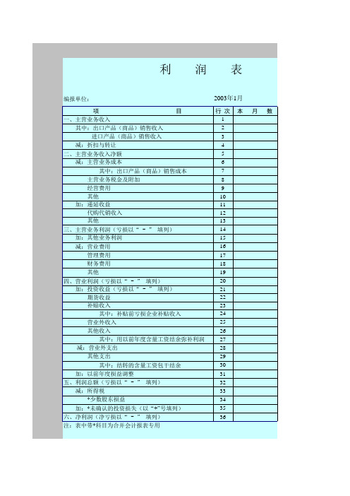 企业利润表 表格 XLS格式 