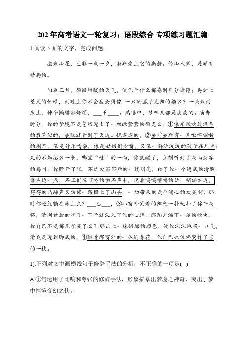 202年高考语文一轮复习：语段综合 专项练习题汇编(含答案)