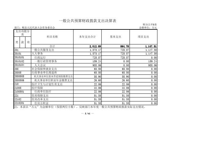 一般公共预算财政拨款支出决算表