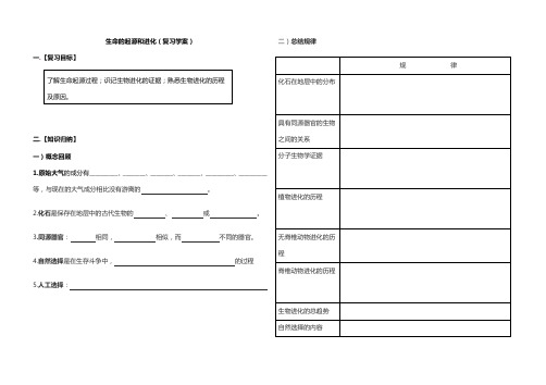 生命的起源和进化复习