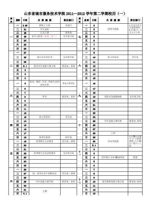 山东省城市服务技术学院2011—2012学年第二学期校历(一)