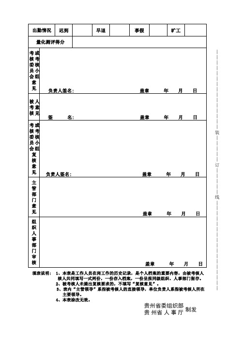 2016年度考核登记表