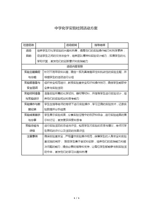 中学化学实验社团活动方案