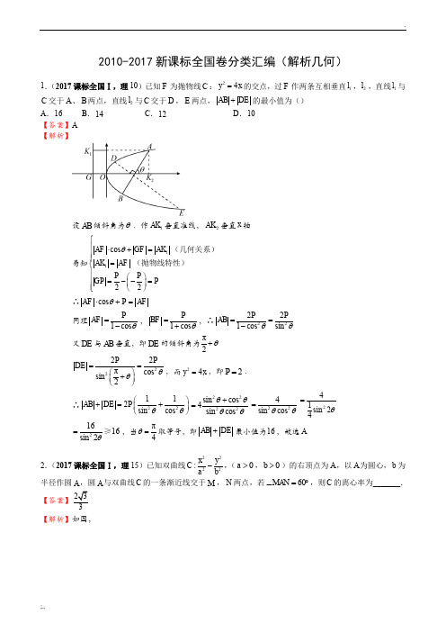 2010-2017高考数学全国卷分类汇编(解析几何)