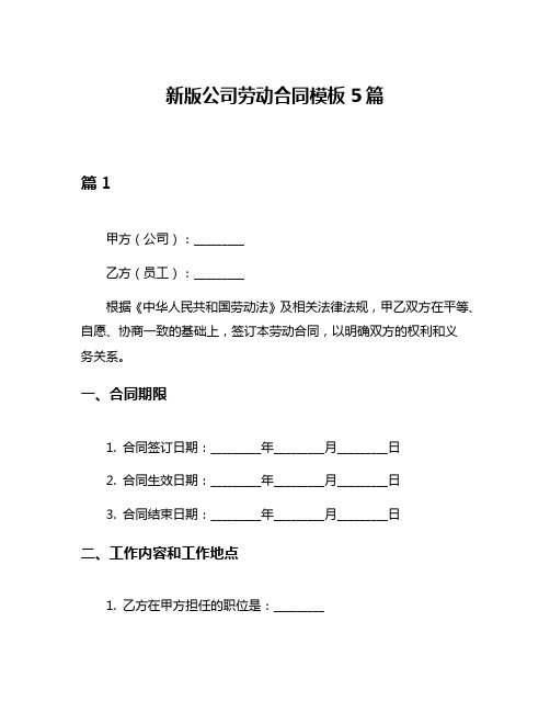 新版公司劳动合同模板5篇