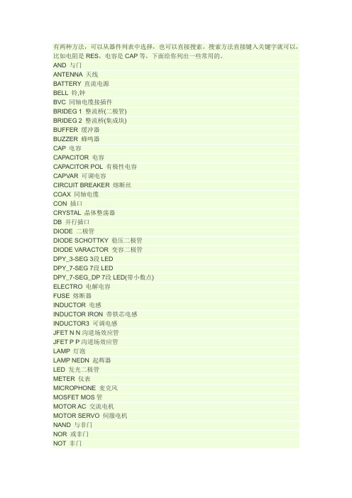 常见电子元件名称