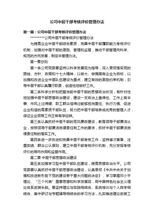 公司中层干部考核评价管理办法