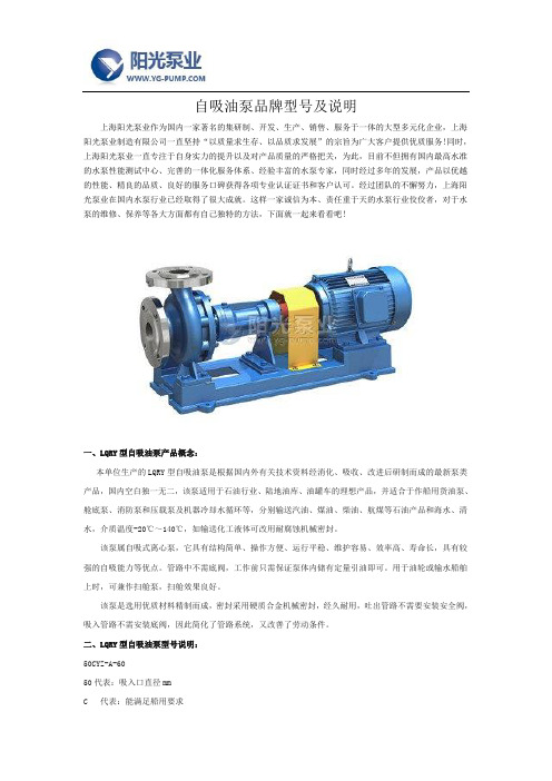 自吸油泵品牌型号及说明