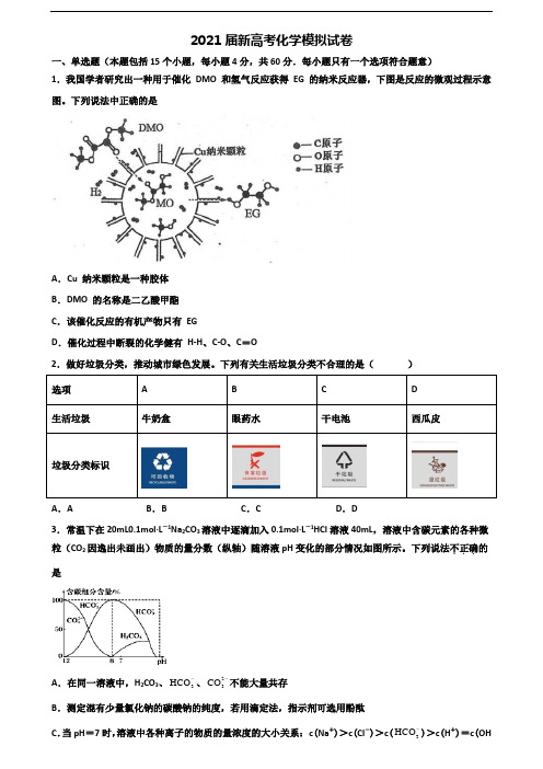 2020宁夏石嘴山市高考化学联考试题