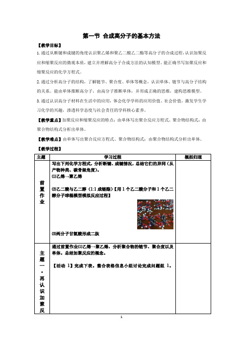 高中化学_第一节 合成高分子的基本方法教学设计学情分析教材分析课后反思