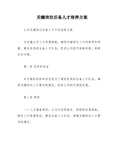 关键岗位后备人才培养方案