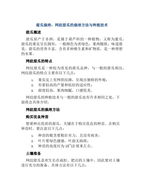 甜瓜栽培：网纹甜瓜的栽培方法与种植技术