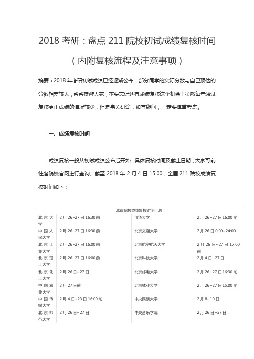 2018考研:盘点211院校初试成绩复核时间(内附复核流程及注意事项)