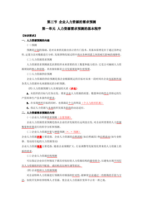 人力二级 第一章 第三节 企业人力资源的需求预测