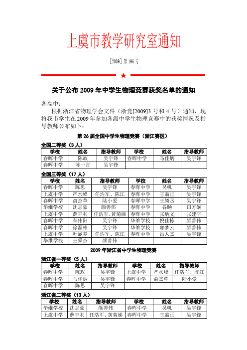 上虞市教学研究室通知